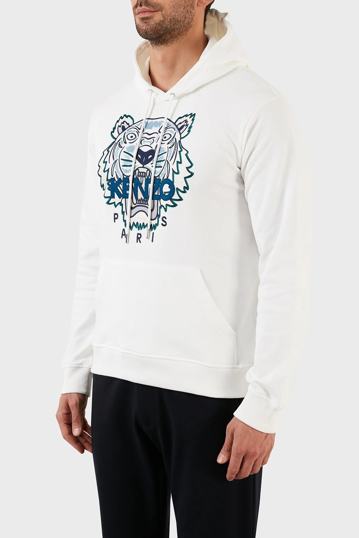 Kenzo Pamuklu Regular Fit Kanguru Cepli Kapüşonlu Erkek Sweat FC65SW3334XL01B BEYAZ - 2