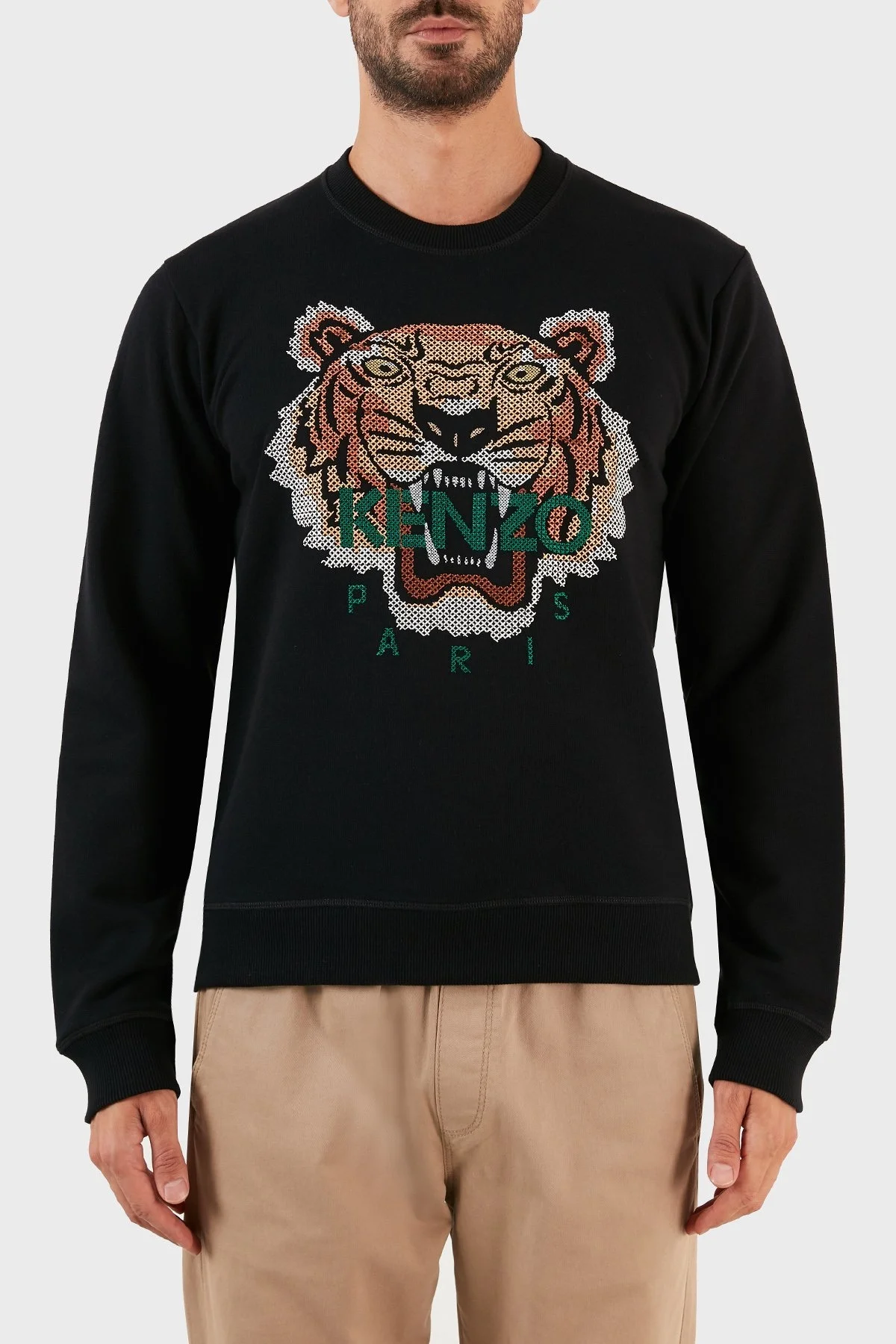 Kenzo Regular Fit Tiger İşlemeli Bisiklet Yaka % 100 Pamuk Erkek Sweat FC6 5SW140 4XD 99 SİYAH - 1