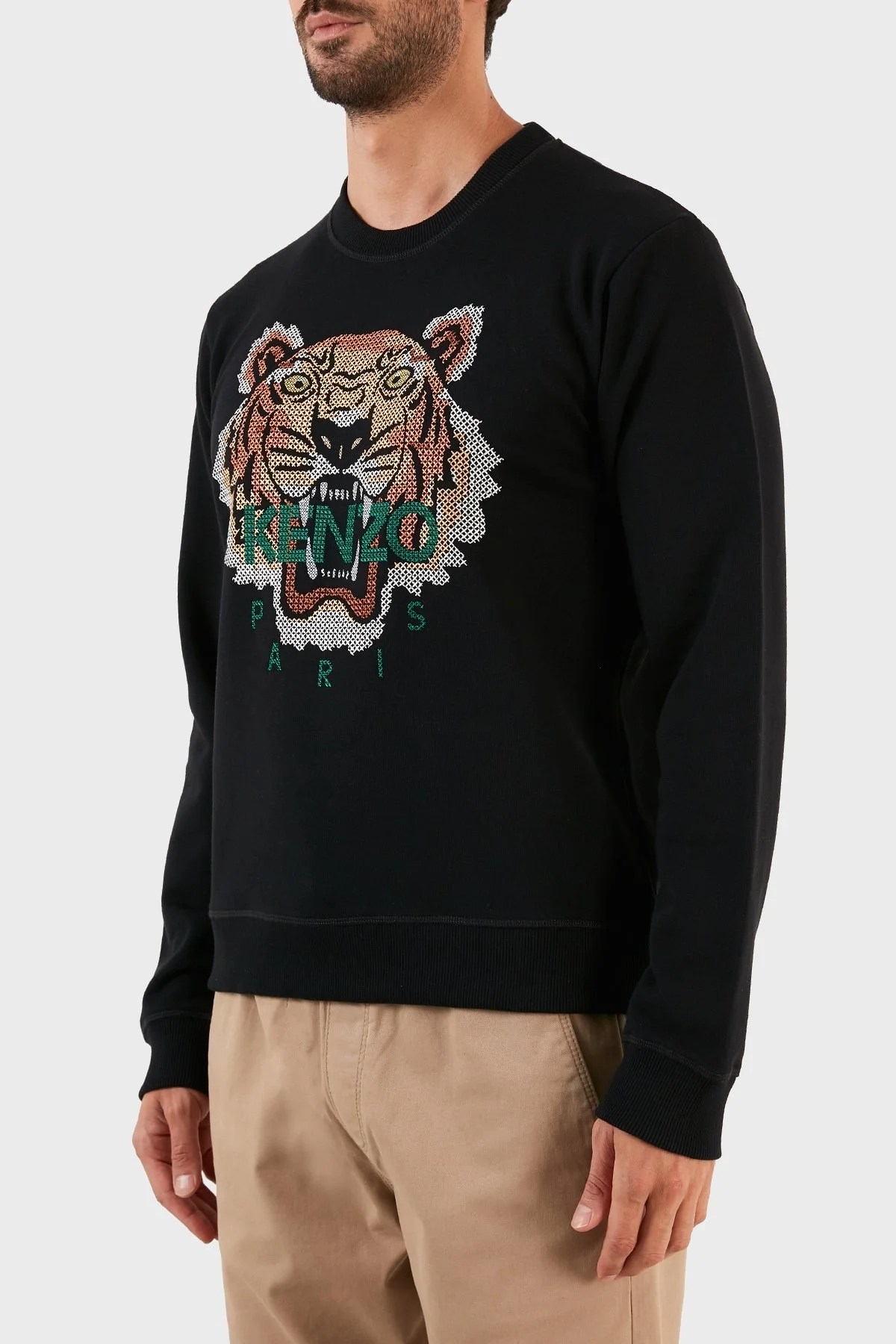 Kenzo Regular Fit Tiger İşlemeli Bisiklet Yaka % 100 Pamuk Erkek Sweat FC6 5SW140 4XD 99 SİYAH - 3