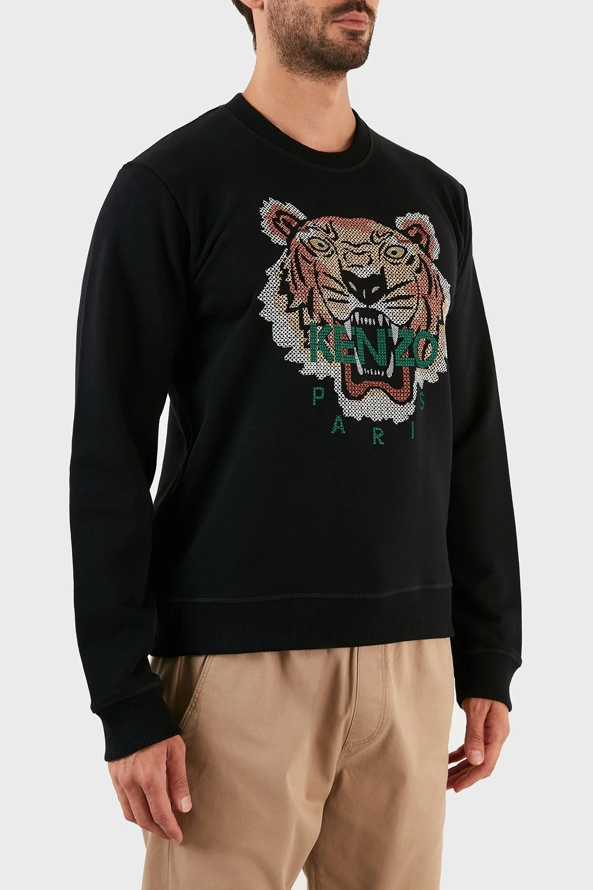 Kenzo Regular Fit Tiger İşlemeli Bisiklet Yaka % 100 Pamuk Erkek Sweat FC6 5SW140 4XD 99 SİYAH - 4