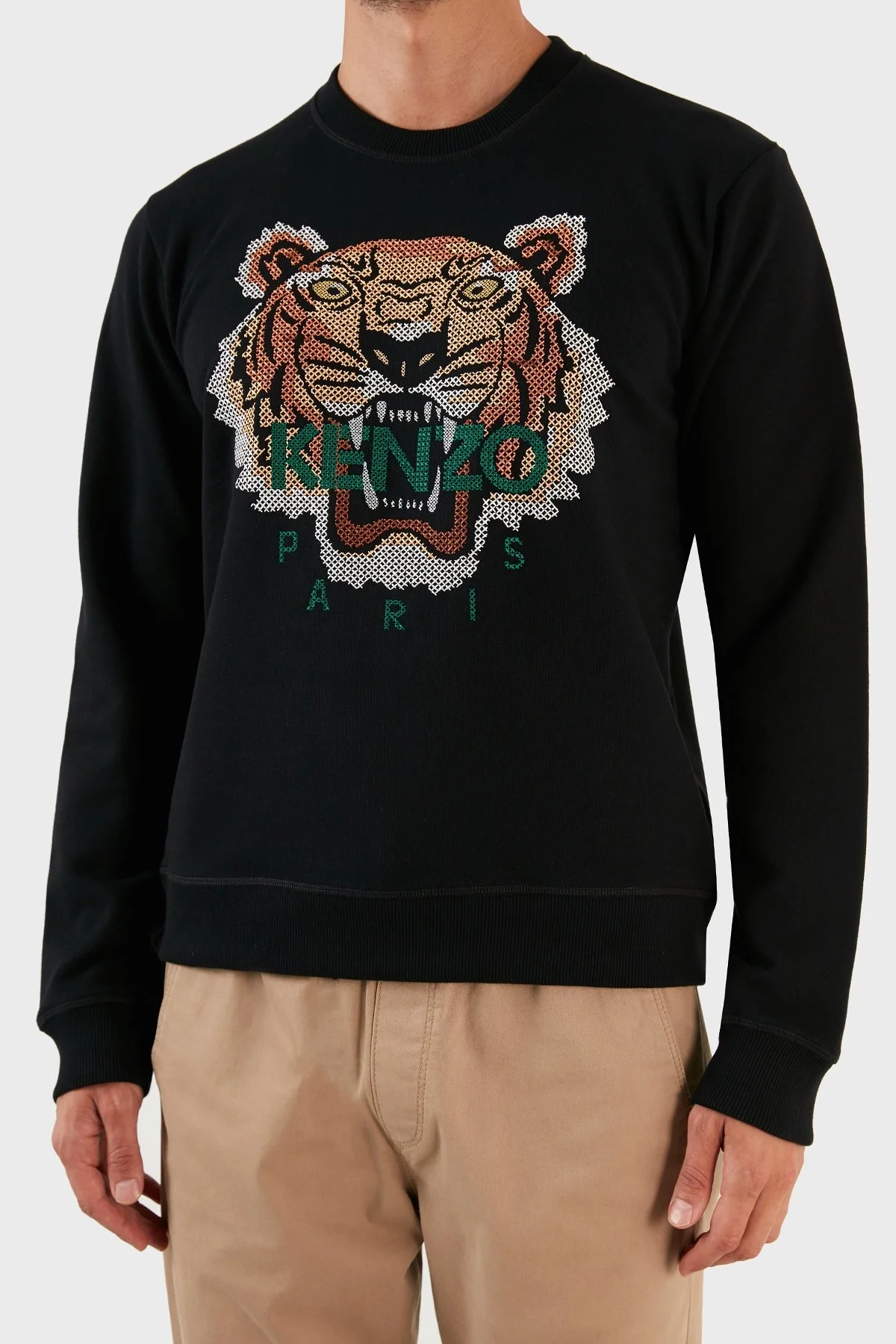 Kenzo Regular Fit Tiger İşlemeli Bisiklet Yaka % 100 Pamuk Erkek Sweat FC6 5SW140 4XD 99 SİYAH - 5