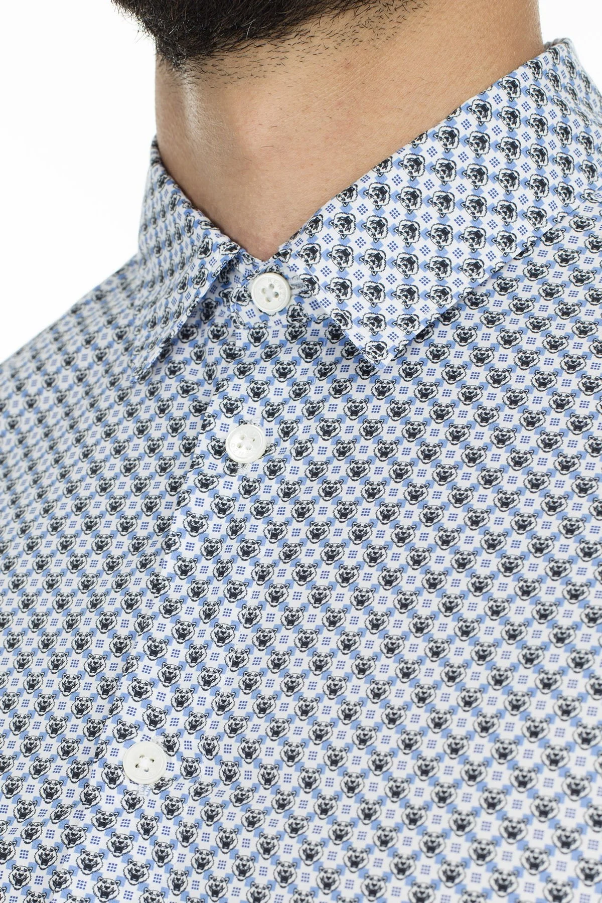 Kenzo Slim Fit Erkek Gömlek FA5 5CH200 1KJ 01 BEYAZ-MAVİ - 7