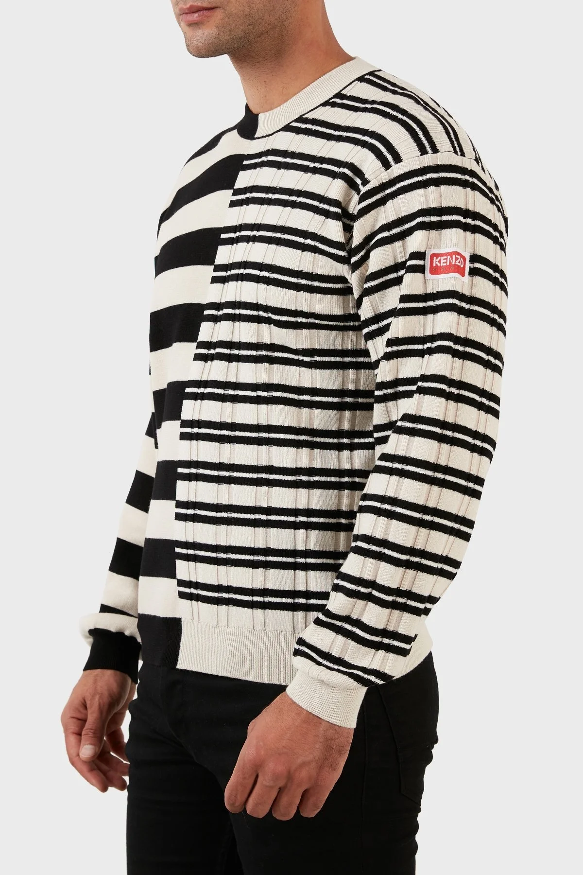 Kenzo Yünlü Çizgili Regular Fit Sıfır Yaka Erkek Kazak FC65PU3283CK02 BEJ - 2