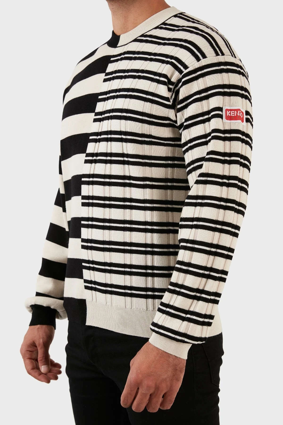 Kenzo Yünlü Çizgili Regular Fit Sıfır Yaka Erkek Kazak FC65PU3283CK02 BEJ - 4