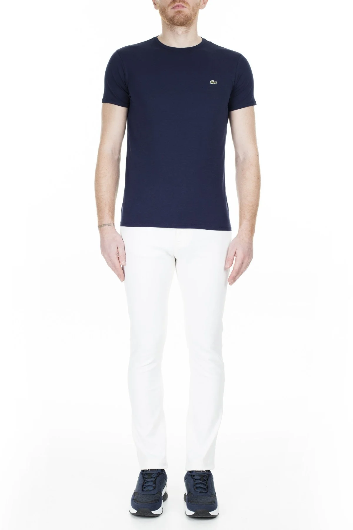 Lacoste Slim Fit Bisiklet Yaka % 100 Pamuk Erkek T Shirt TH0998 166 LACİVERT - 11