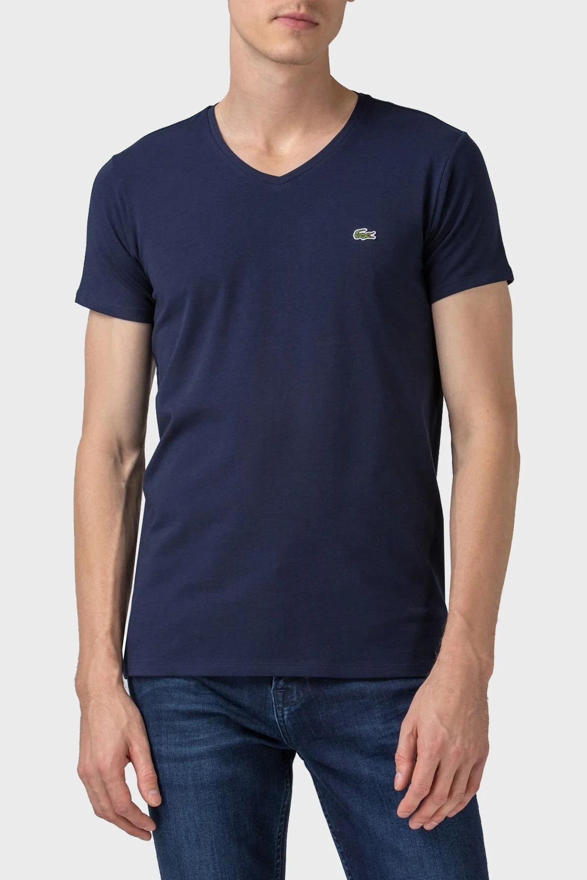 Lacoste V Yaka Pamuklu Erkek T Shirt TH0999 166 LACİVERT - 1