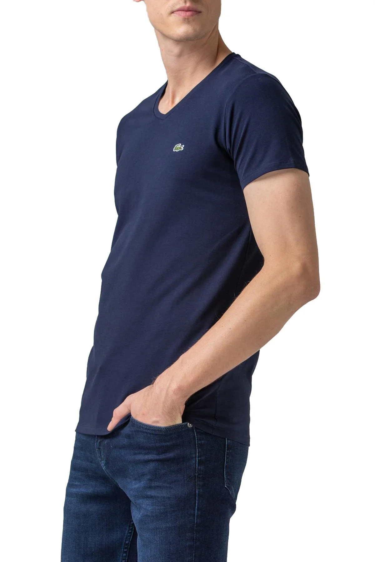 Lacoste V Yaka Pamuklu Erkek T Shirt TH0999 166 LACİVERT - 3