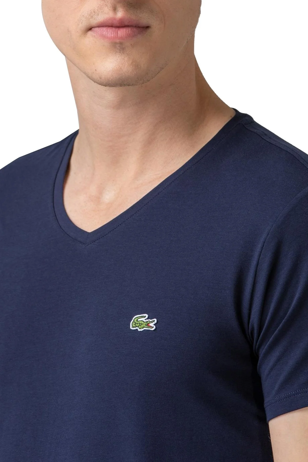 Lacoste V Yaka Pamuklu Erkek T Shirt TH0999 166 LACİVERT - 4