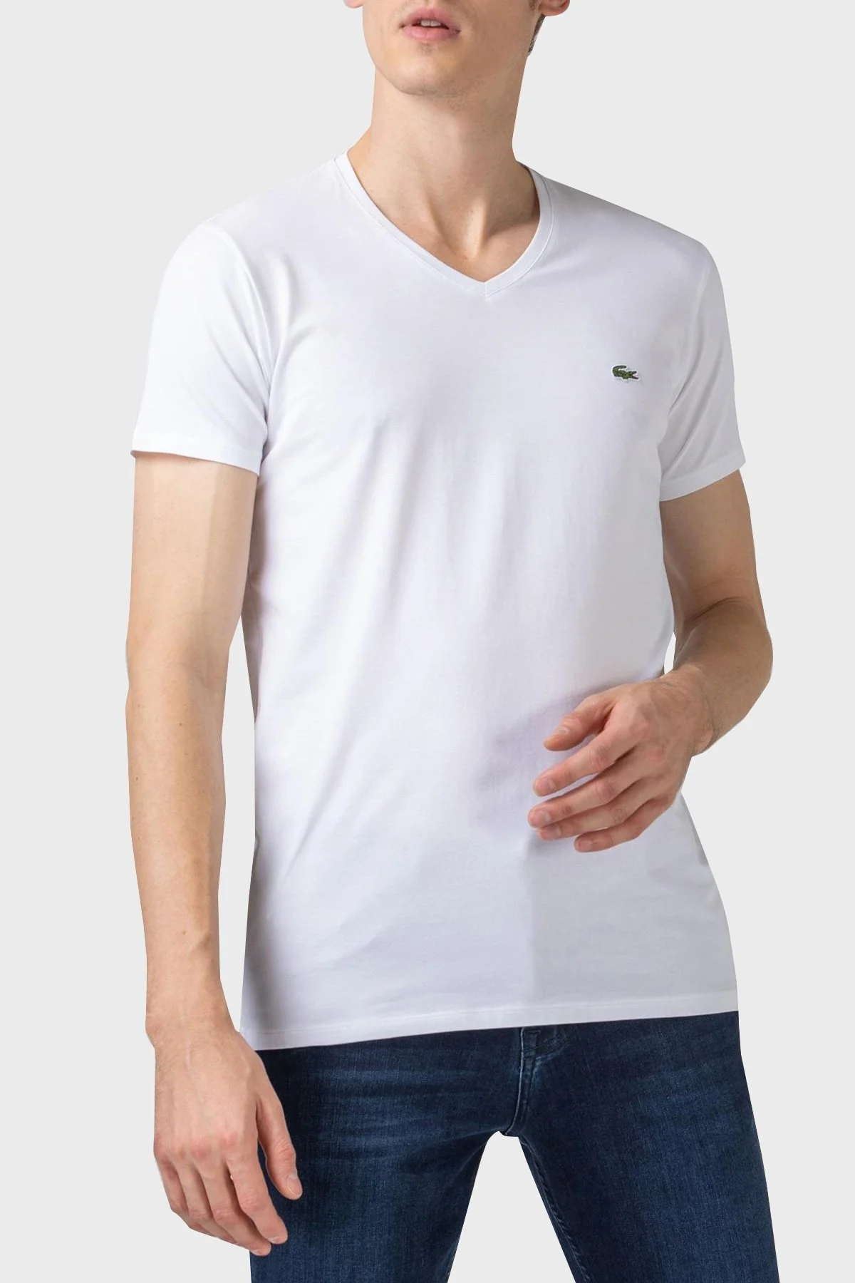 Lacoste Pamuklu V Yaka Erkek T Shirt TH0999 001 BEYAZ - 6