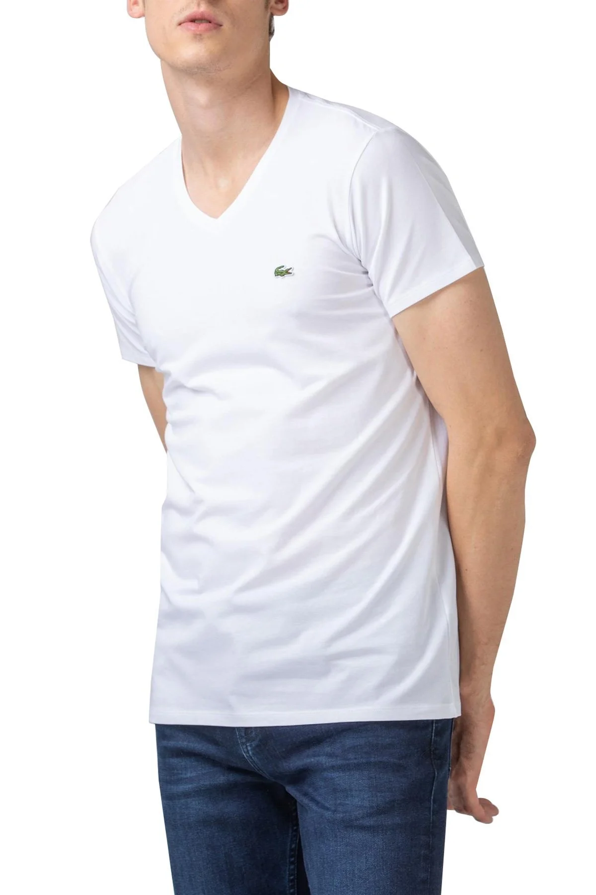 Lacoste Pamuklu V Yaka Erkek T Shirt TH0999 001 BEYAZ - 7