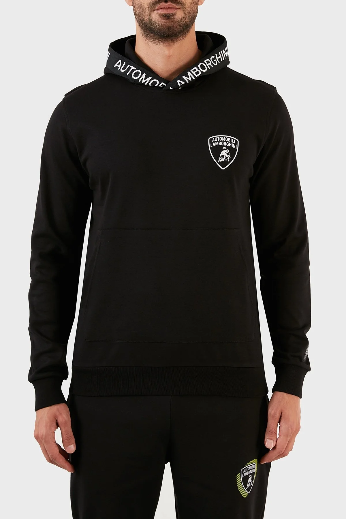 Lamborghini Logo Baskılı Regular Fit Kapüşonlu Kanguru Cepli Pamuklu Erkek Sweat B7XWB7TG30435899 SİYAH - 1