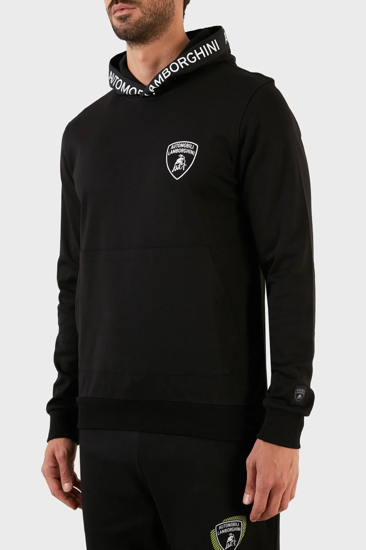 Lamborghini Logo Baskılı Regular Fit Kapüşonlu Kanguru Cepli Pamuklu Erkek Sweat B7XWB7TG30435899 SİYAH - 3