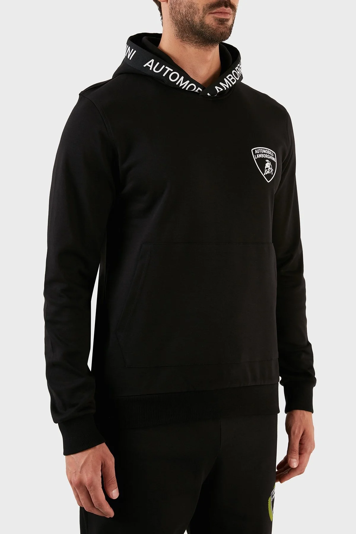 Lamborghini Logo Baskılı Regular Fit Kapüşonlu Kanguru Cepli Pamuklu Erkek Sweat B7XWB7TG30435899 SİYAH - 4
