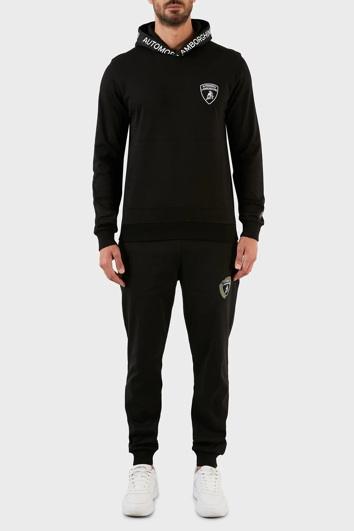 Lamborghini Logo Baskılı Regular Fit Kapüşonlu Kanguru Cepli Pamuklu Erkek Sweat B7XWB7TG30435899 SİYAH - 5
