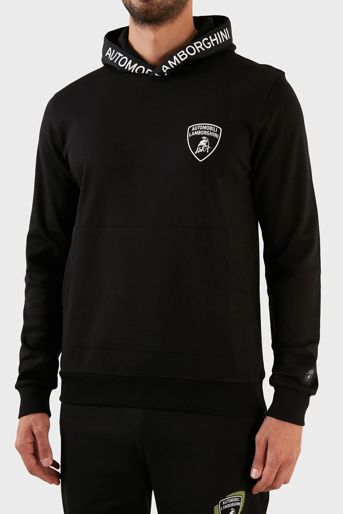 Lamborghini Logo Baskılı Regular Fit Kapüşonlu Kanguru Cepli Pamuklu Erkek Sweat B7XWB7TG30435899 SİYAH - 6