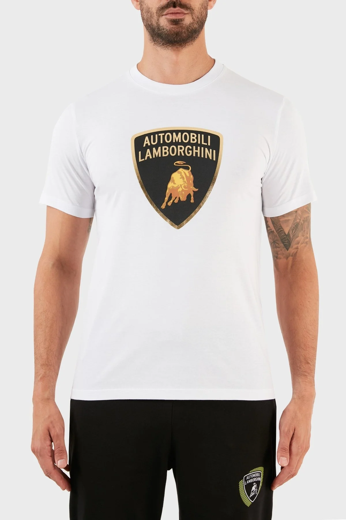 Lamborghini Logolu Regular Fit Bisiklet Yaka Pamuklu Erkek T Shirt B3XWB7TZ30431005 BEYAZ - 1