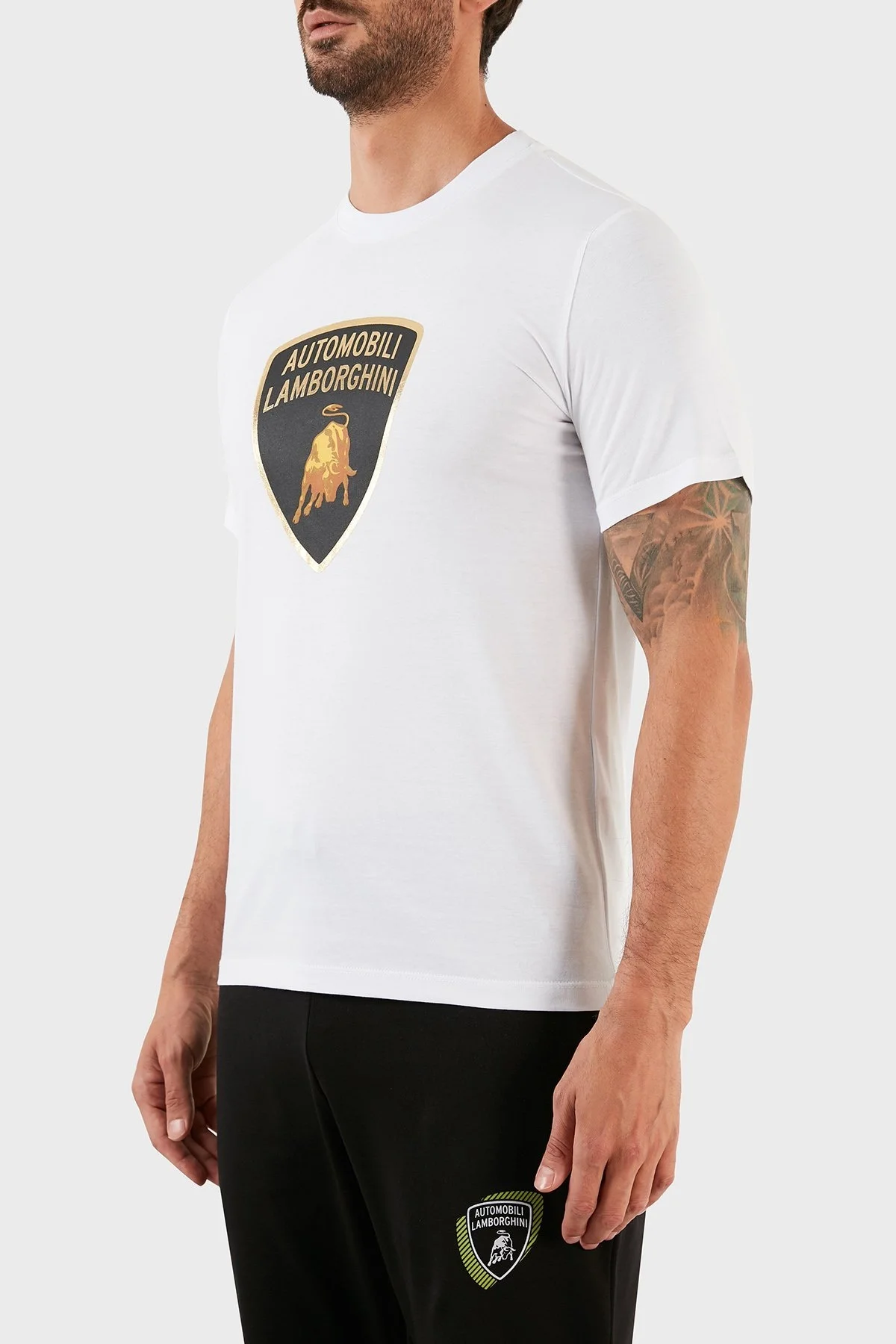 Lamborghini Logolu Regular Fit Bisiklet Yaka Pamuklu Erkek T Shirt B3XWB7TZ30431005 BEYAZ - 3