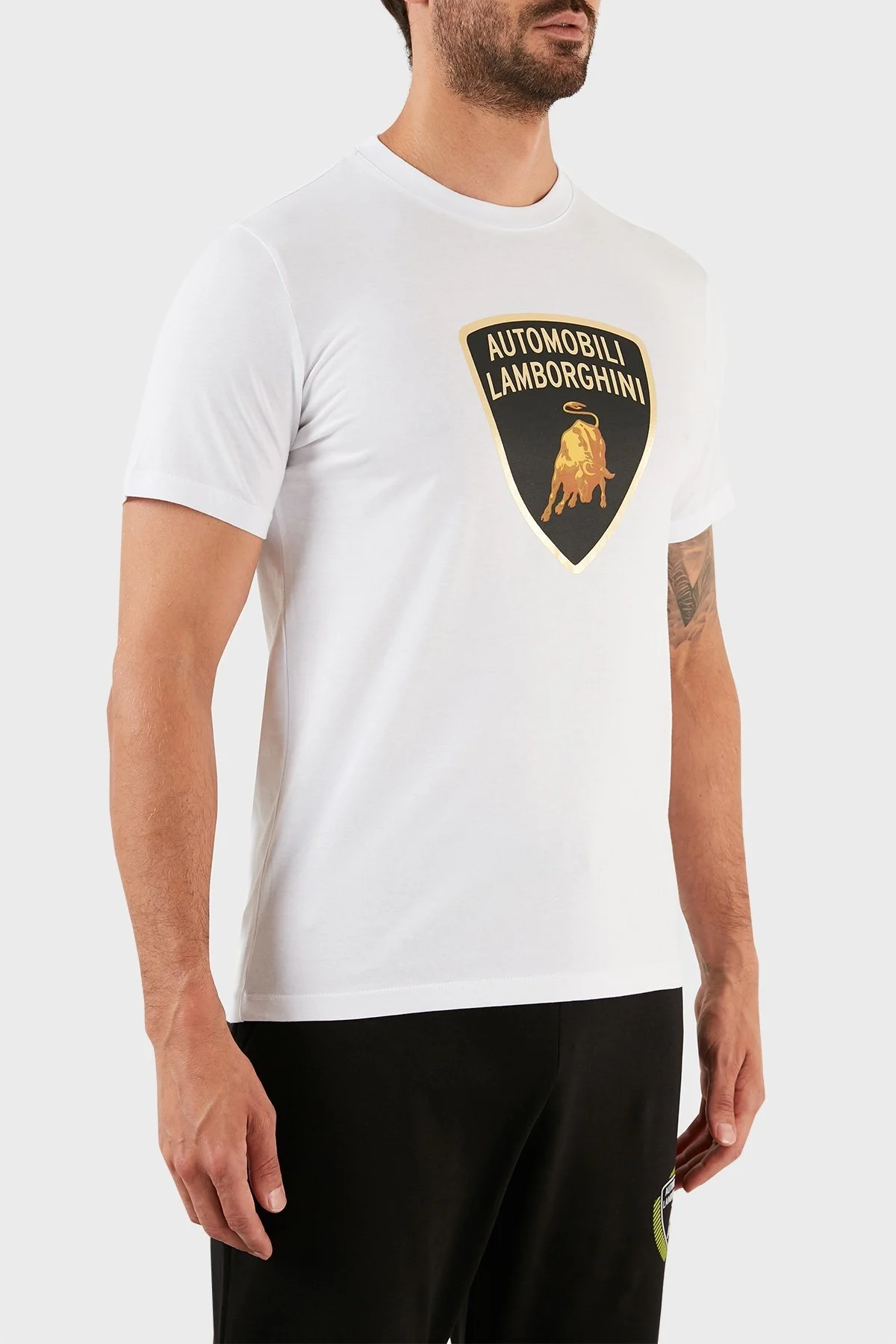 Lamborghini Logolu Regular Fit Bisiklet Yaka Pamuklu Erkek T Shirt B3XWB7TZ30431005 BEYAZ - 4