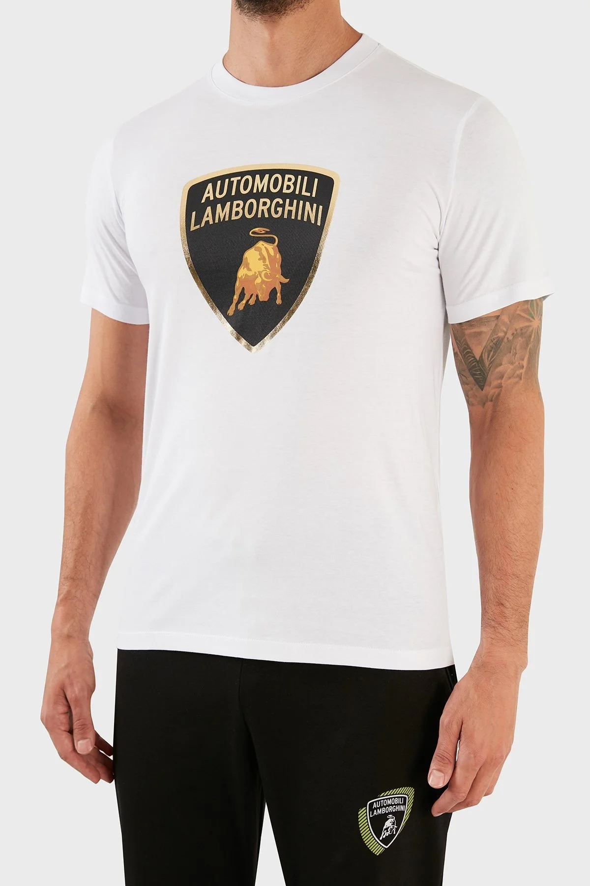 Lamborghini Logolu Regular Fit Bisiklet Yaka Pamuklu Erkek T Shirt B3XWB7TZ30431005 BEYAZ - 6