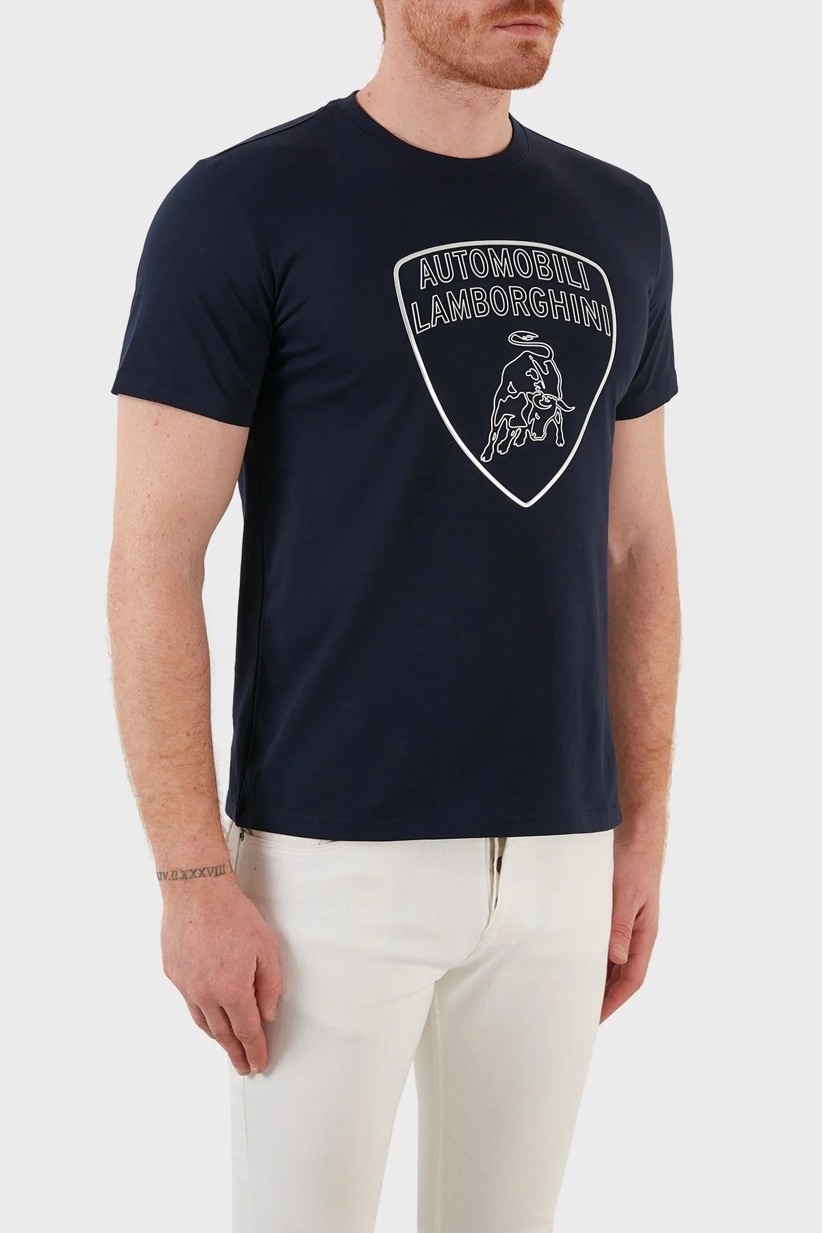 Lamborghini Pamuklu Bisiklet Yaka Erkek T Shirt 71XBH032CJ004240 LACİVERT - 3