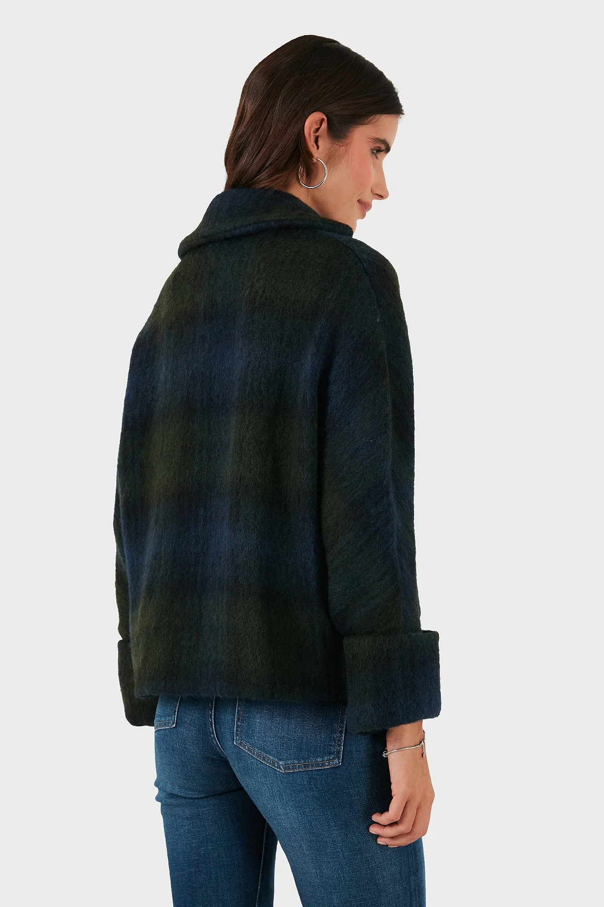 Lazzerini Tiziana Kareli Yün Karışımlı Regular Fit Kruvaze Yaka Bayan Ceket 6891685 LACİVERT-YEŞİL - 3