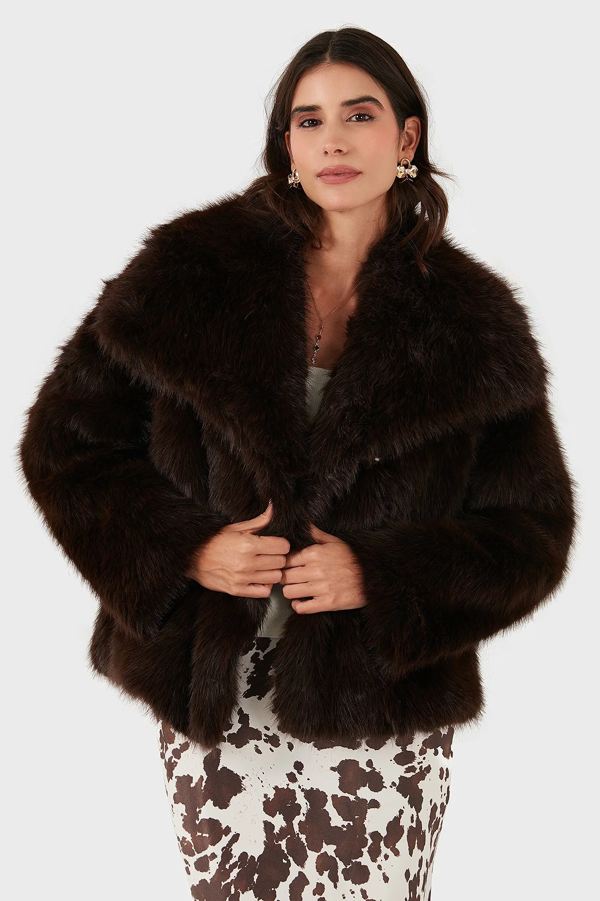 Lazzerini Tiziana Oversize Geniş Yaka Yumuşak Dokulu Bayan Kürk 68912364942P98 KAHVE - 1