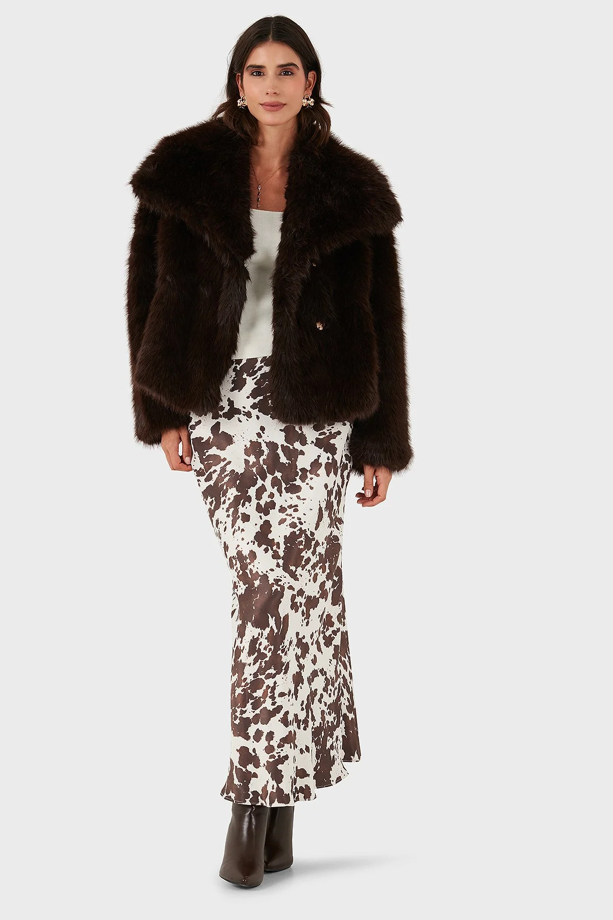 Lazzerini Tiziana Oversize Geniş Yaka Yumuşak Dokulu Bayan Kürk 68912364942P98 KAHVE - 2