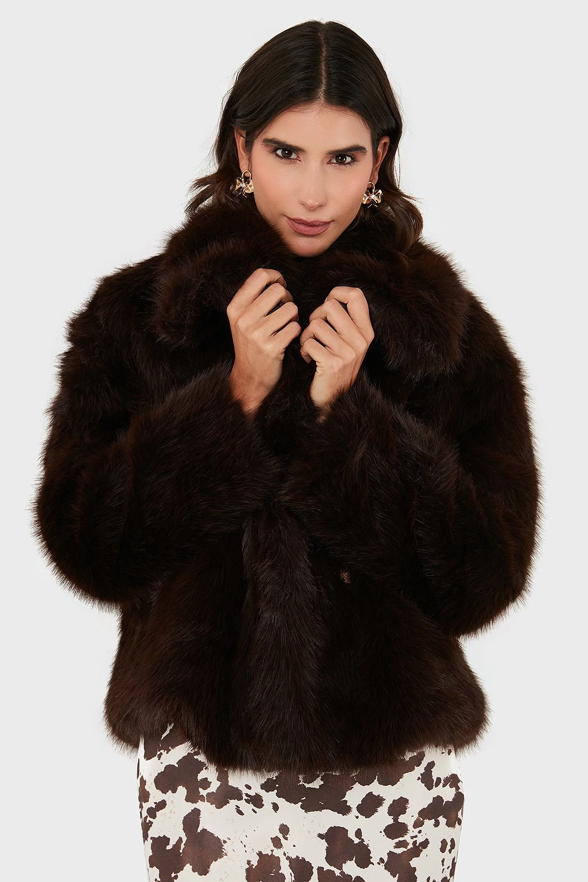 Lazzerini Tiziana Oversize Geniş Yaka Yumuşak Dokulu Bayan Kürk 68912364942P98 KAHVE - 4