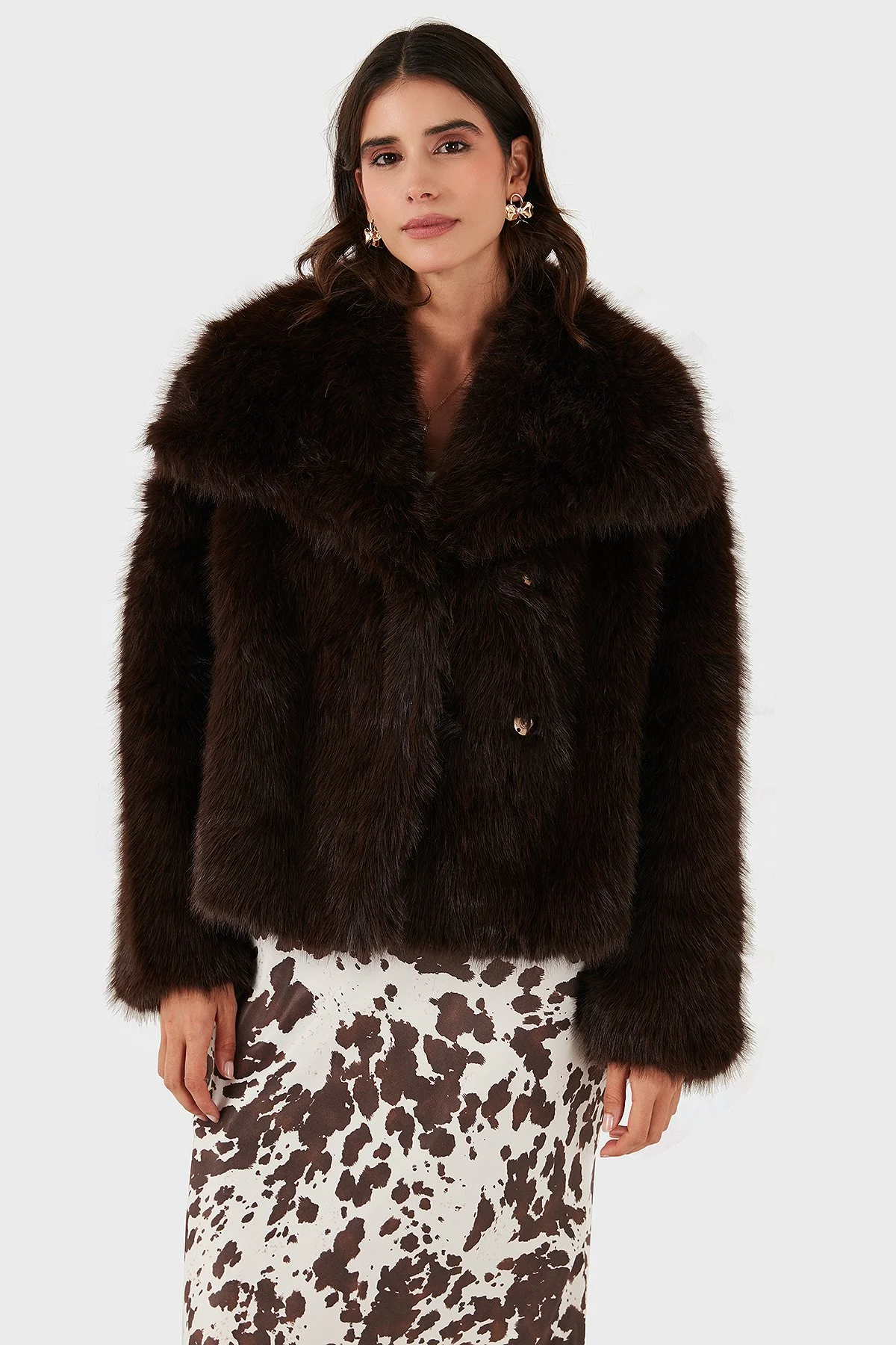 Lazzerini Tiziana Oversize Geniş Yaka Yumuşak Dokulu Bayan Kürk 68912364942P98 KAHVE - 5