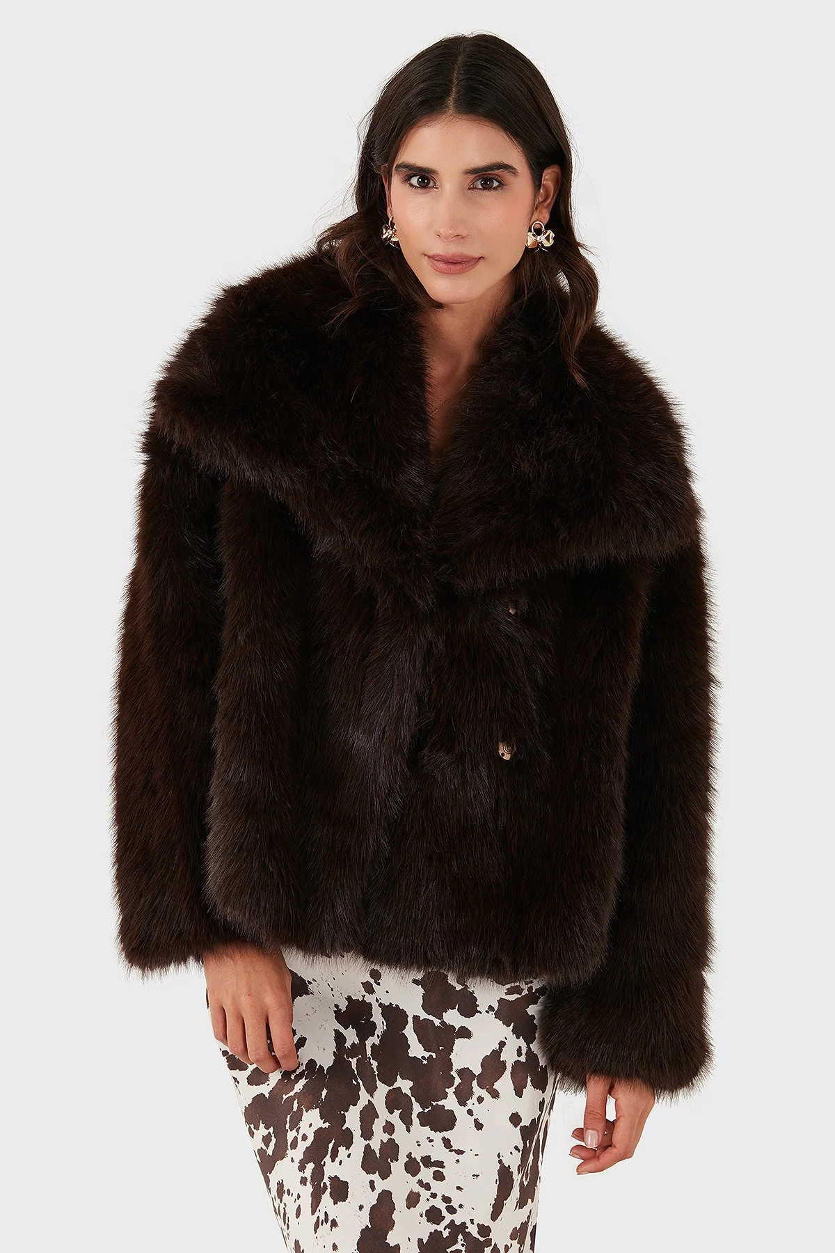 Lazzerini Tiziana Oversize Geniş Yaka Yumuşak Dokulu Bayan Kürk 68912364942P98 KAHVE - 6