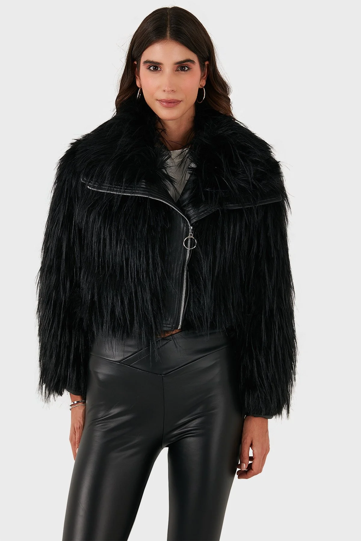 Lazzerini Tiziana Regular Fit Ceket Yaka Fermuarlı Bayan Kürk 68912367948PR116 SİYAH - 1