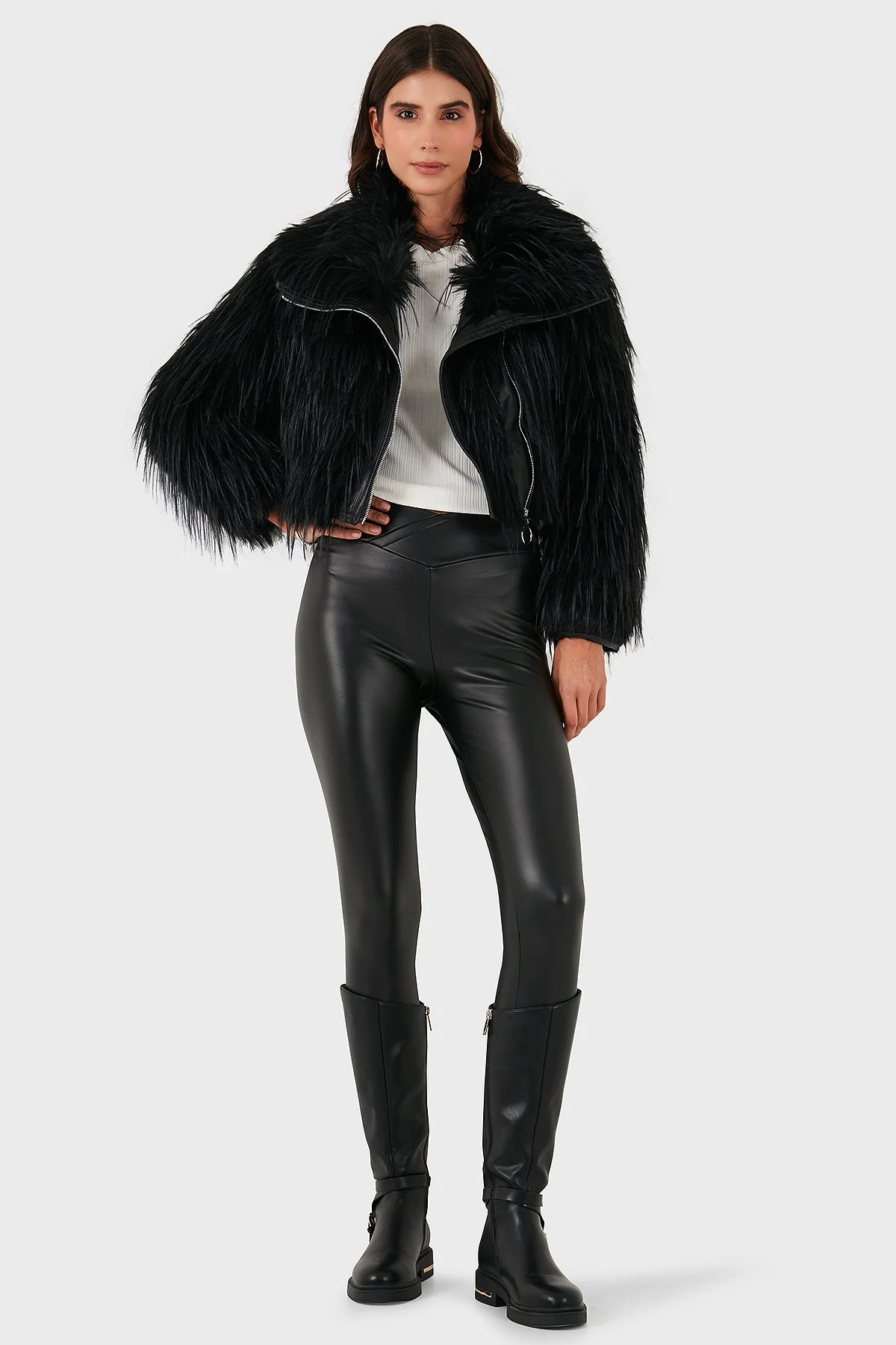 Lazzerini Tiziana Regular Fit Ceket Yaka Fermuarlı Bayan Kürk 68912367948PR116 SİYAH - 2