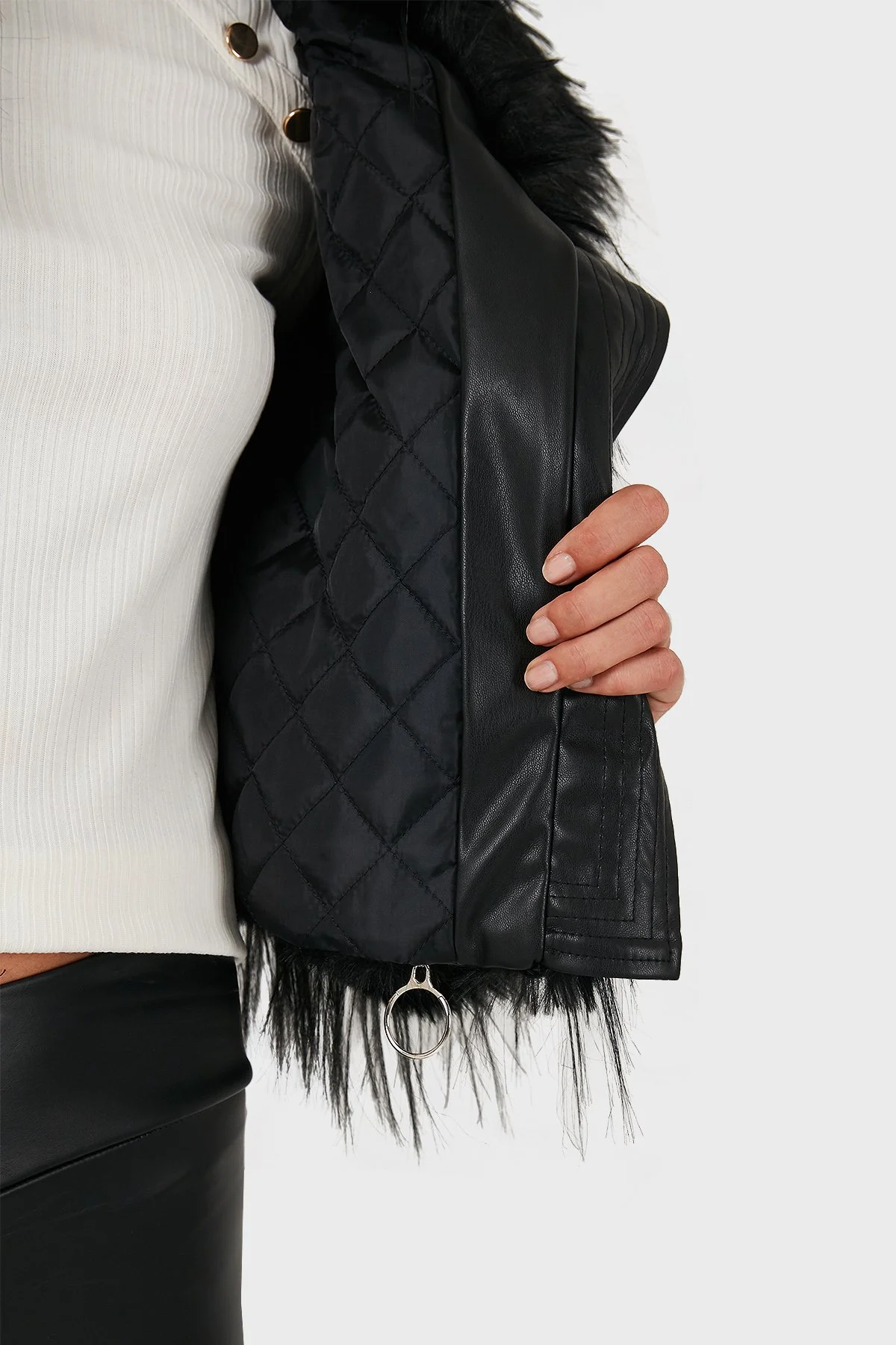 Lazzerini Tiziana Regular Fit Ceket Yaka Fermuarlı Bayan Kürk 68912367948PR116 SİYAH - 7