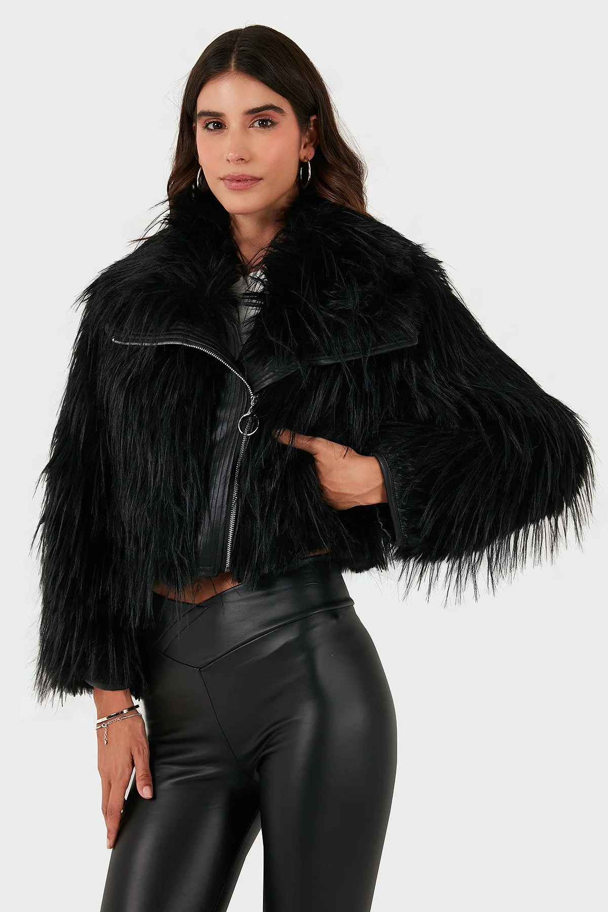 Lazzerini Tiziana Regular Fit Ceket Yaka Fermuarlı Kadın Kürk 68912367948PR116 SİYAH - 4