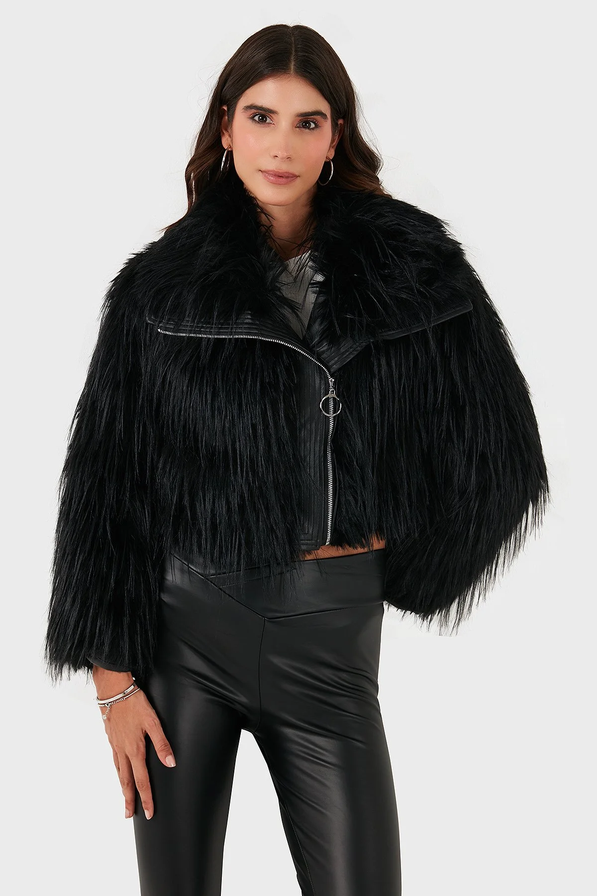 Lazzerini Tiziana Regular Fit Ceket Yaka Fermuarlı Kadın Kürk 68912367948PR116 SİYAH - 6