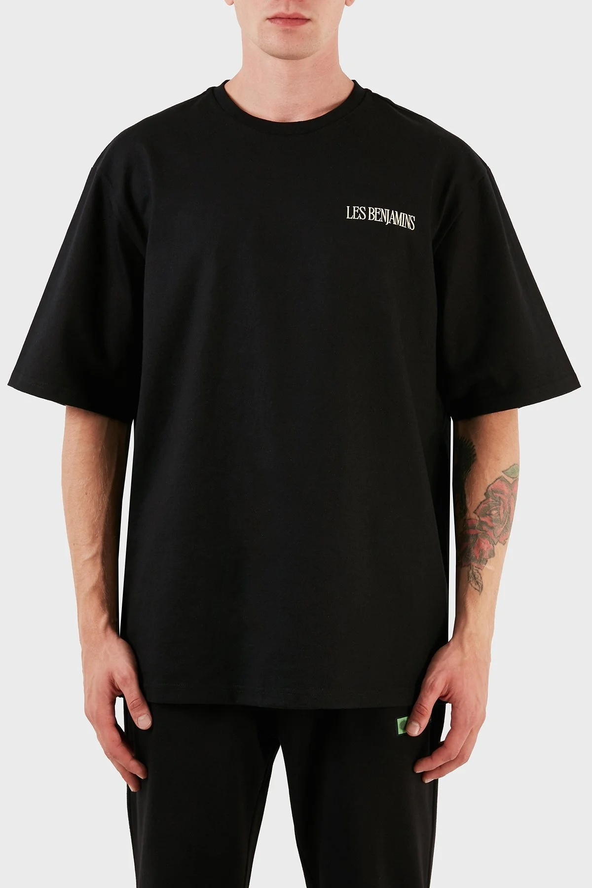 Les Benjamins % 100 Pamuk Baskılı Oversize Erkek T Shirt LB23FWFRWMUOT-005 SİYAH - 2