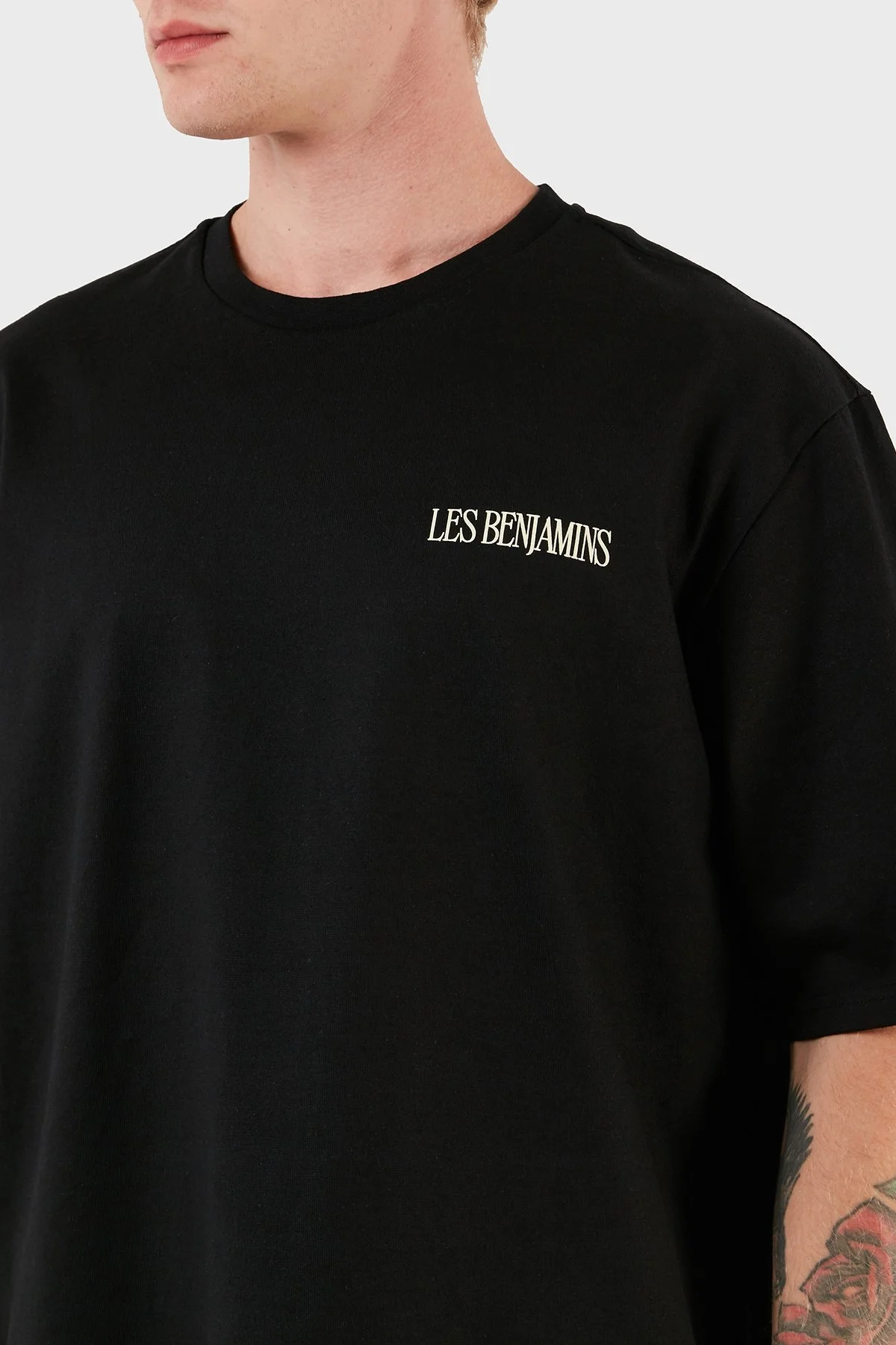 Les Benjamins % 100 Pamuk Baskılı Oversize Erkek T Shirt LB23FWFRWMUOT-005 SİYAH - 5