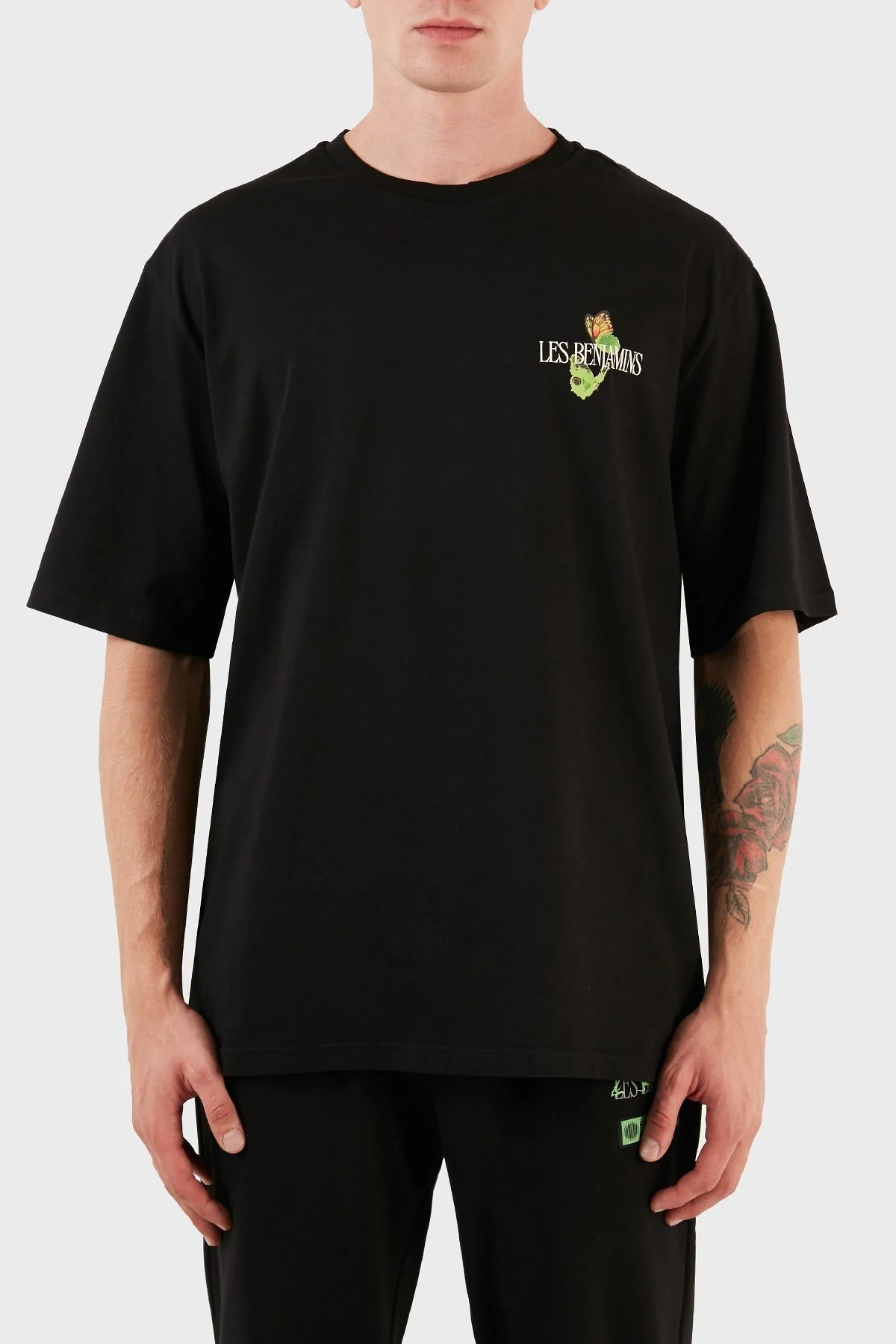 Les Benjamins % 100 Pamuk Baskılı Oversize Erkek T Shirt LB23FWFRWMUOT-010 SİYAH - 2