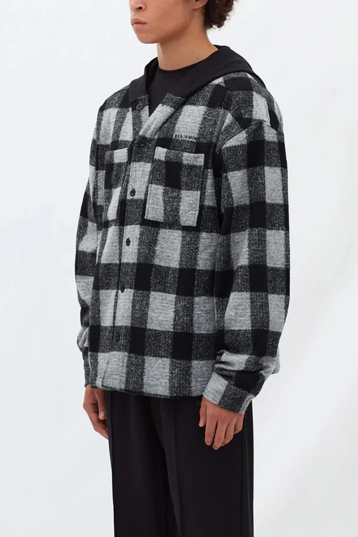 Les Benjamins % 100 Pamuk Geniş Kesim Çift Cepli Erkek Gömlek Ceket LB22FWGASMUSH-009 SİYAH - 2