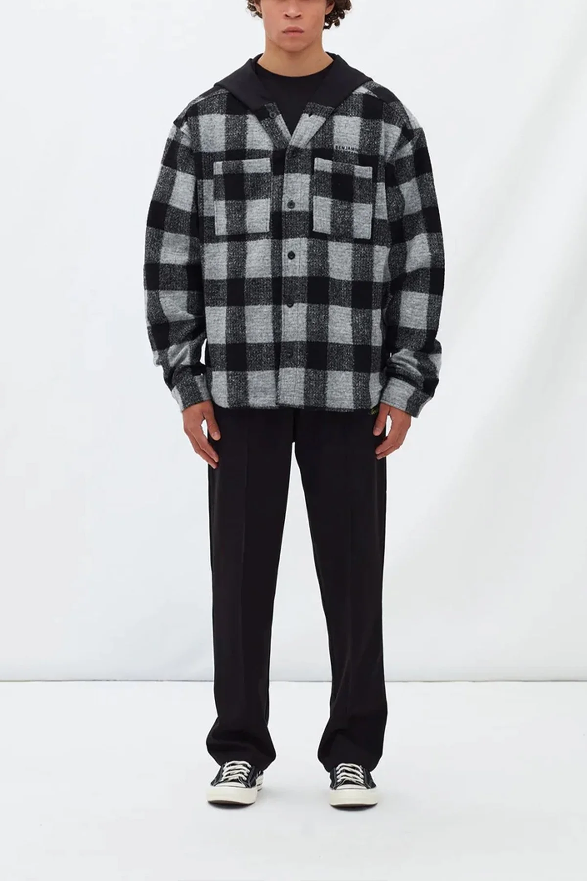 Les Benjamins % 100 Pamuk Geniş Kesim Çift Cepli Erkek Gömlek Ceket LB22FWGASMUSH-009 SİYAH - 3