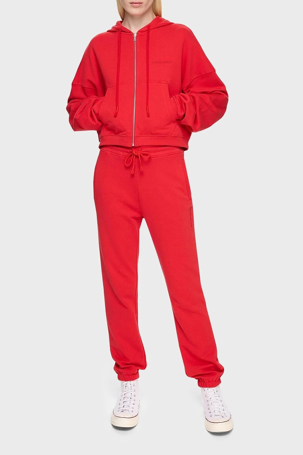 Les Benjamins % 100 Pamuk Kapüşonlu Fermuarlı Bayan Sweat LB24FWESSFUZH-302 KIRMIZI - 9