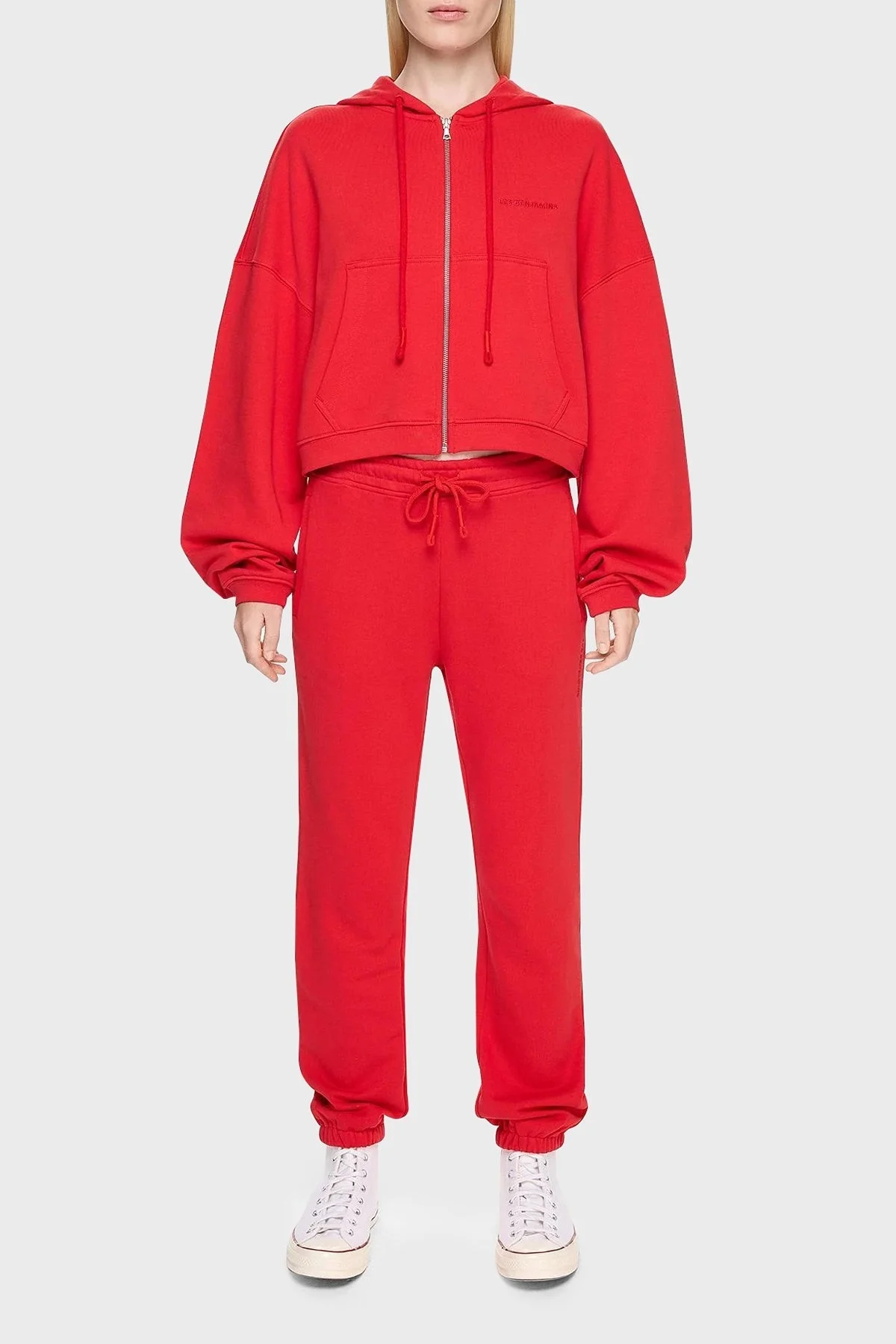 Les Benjamins % 100 Pamuk Kapüşonlu Fermuarlı Bayan Sweat LB24FWESSFUZH-302 KIRMIZI - 12