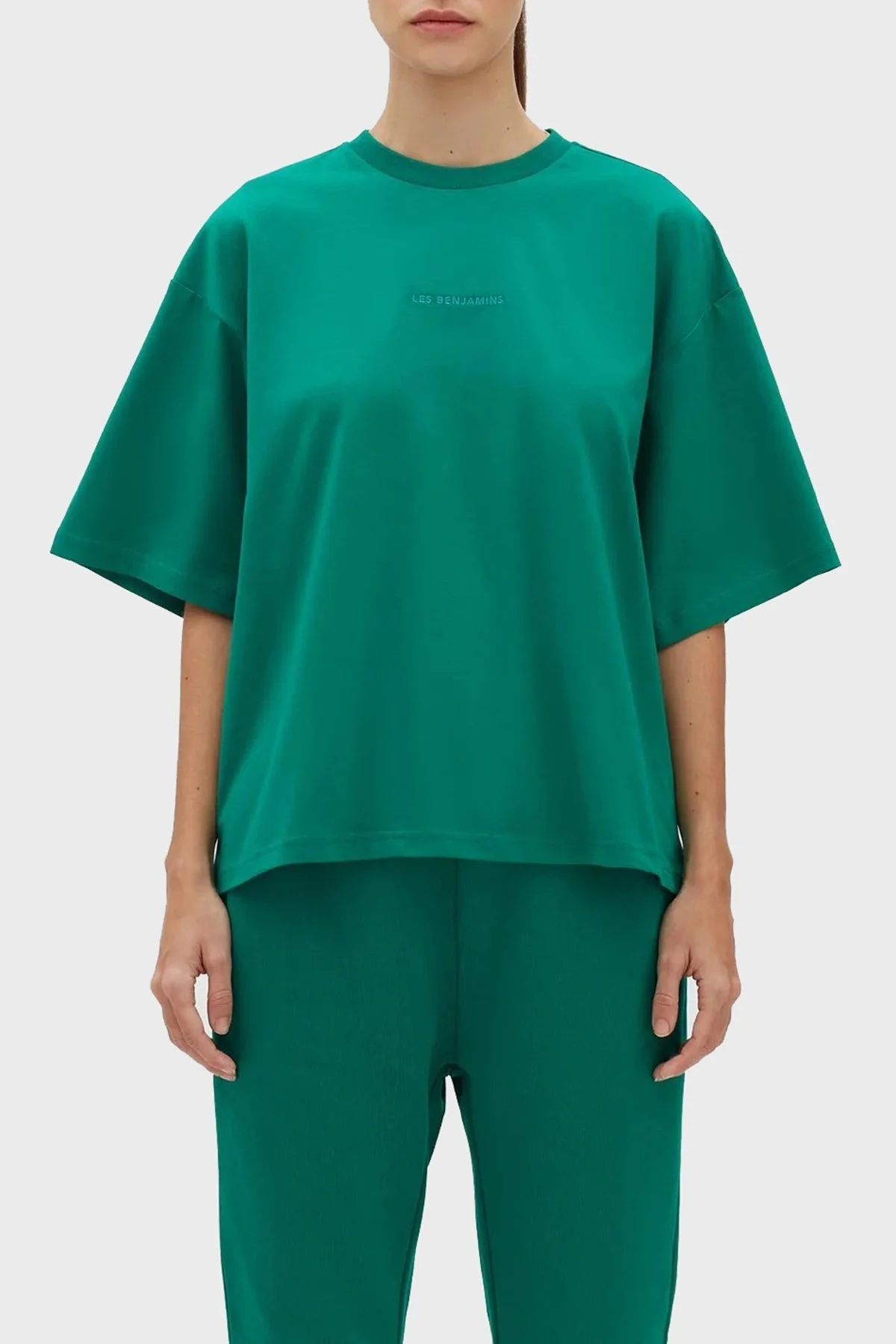 Les Benjamins % 100 Pamuk Oversize Bisiklet Yaka Cropped Bayan T Shirt LB23SSESSFUOT-301 YEŞİL - 1