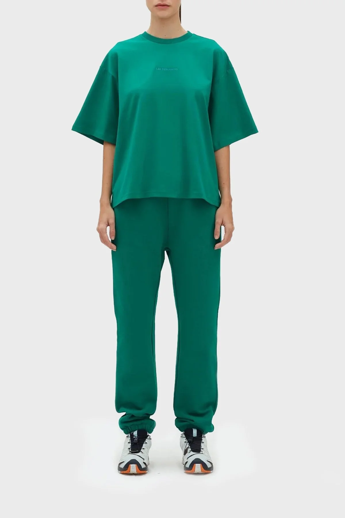 Les Benjamins % 100 Pamuk Oversize Bisiklet Yaka Cropped Bayan T Shirt LB23SSESSFUOT-301 YEŞİL - 4