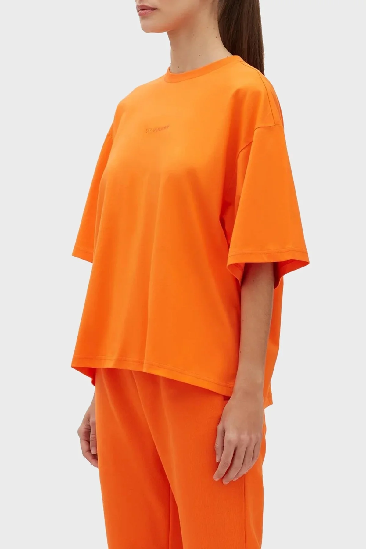 Les Benjamins % 100 Pamuk Oversize Bisiklet Yaka Cropped Bayan T Shirt LB23SSESSFUOT-302 TURUNCU - 2