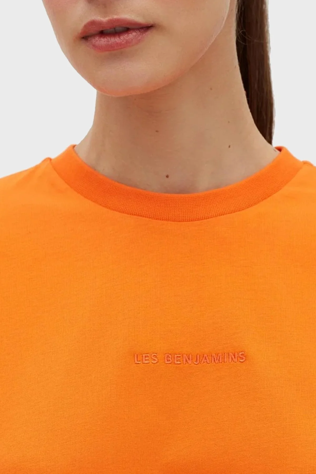Les Benjamins % 100 Pamuk Oversize Bisiklet Yaka Cropped Bayan T Shirt LB23SSESSFUOT-302 TURUNCU - 4