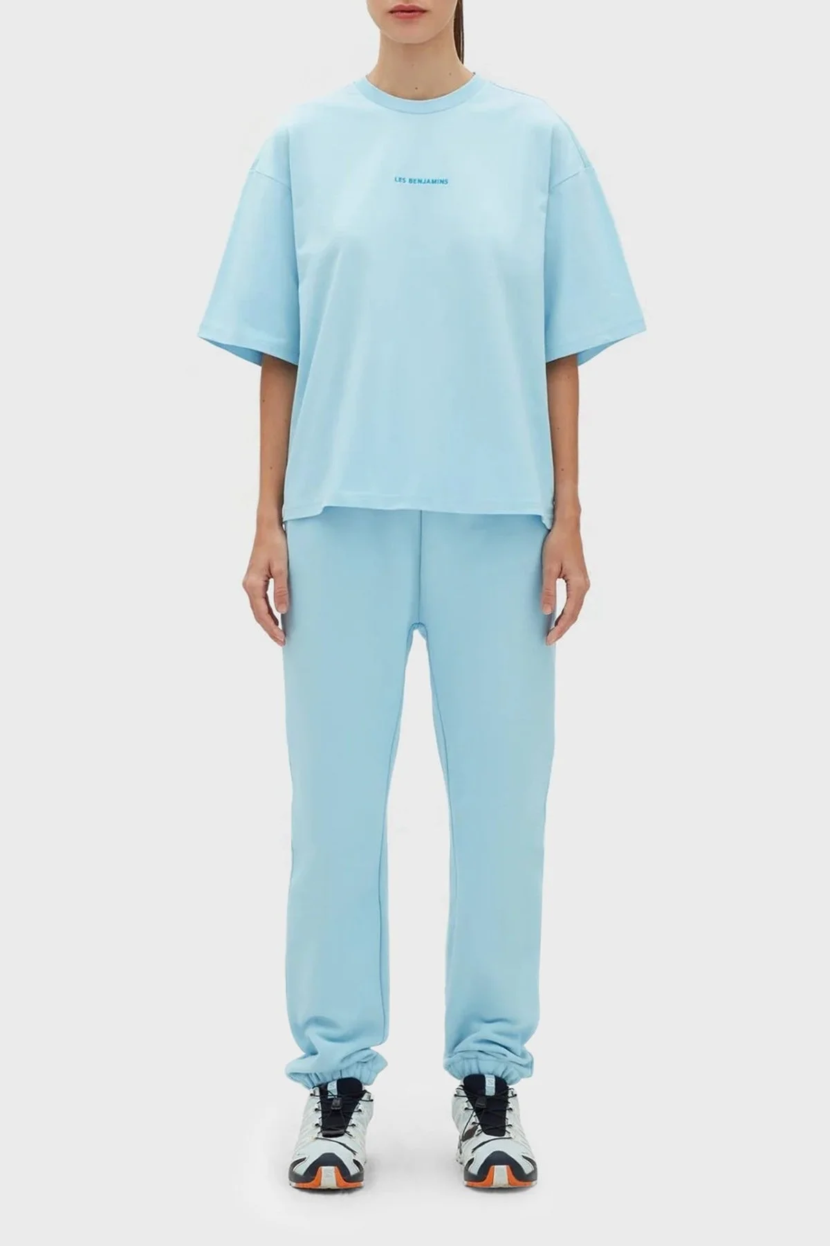 Les Benjamins % 100 Pamuk Oversize Bisiklet Yaka Cropped Bayan T Shirt LB23SSESSFUOT-303 MAVİ - 3