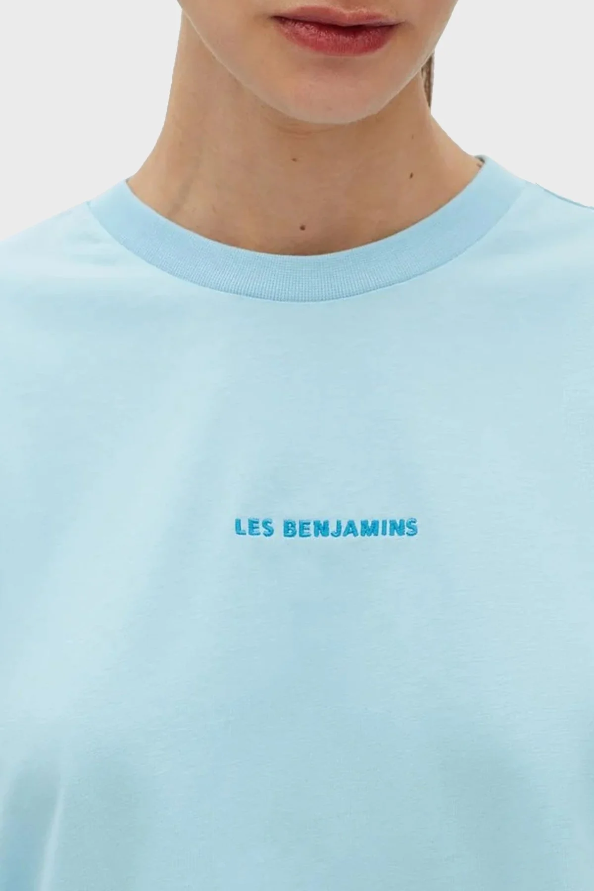 Les Benjamins % 100 Pamuk Oversize Bisiklet Yaka Cropped Bayan T Shirt LB23SSESSFUOT-303 MAVİ - 4