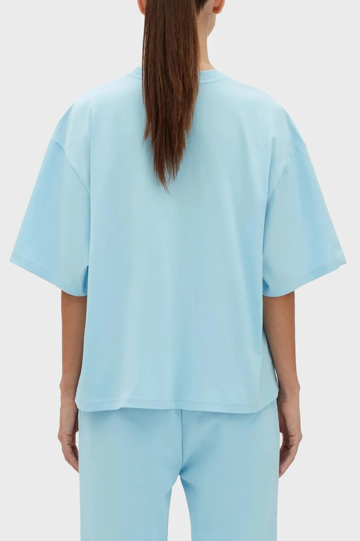 Les Benjamins % 100 Pamuk Oversize Bisiklet Yaka Cropped Bayan T Shirt LB23SSESSFUOT-303 MAVİ - 5