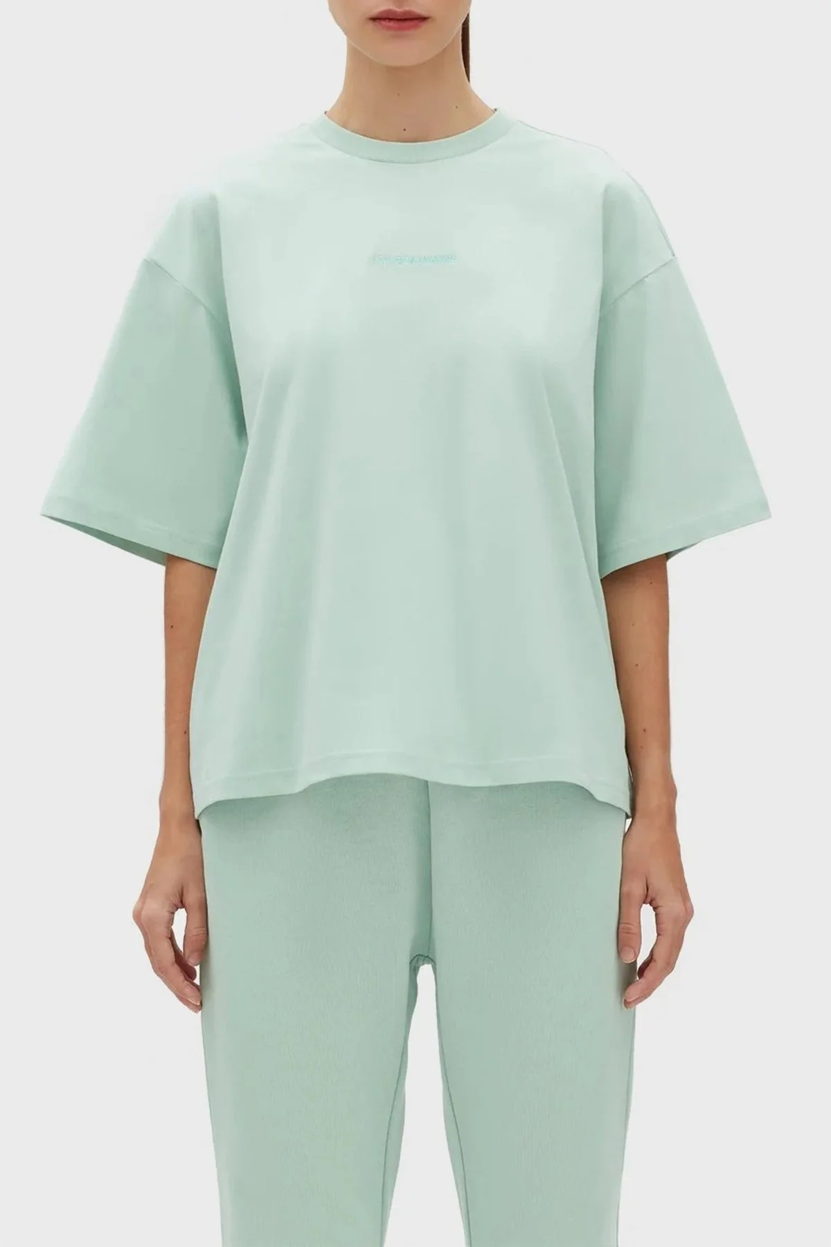 Les Benjamins % 100 Pamuk Oversize Bisiklet Yaka Cropped Bayan T Shirt LB23SSESSFUOT-304 YEŞİL - 1